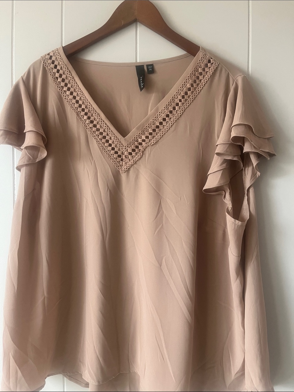 Xhilaration Blush Lace-Trim Ruffle Sleeve V-Neck Blouse